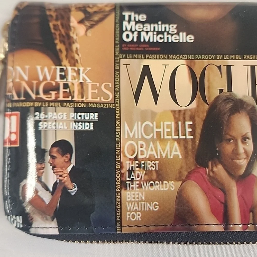 Barack & Michelle Obama Magazine Cover Wallet Glossy Zip Clutch Fashion Wallet